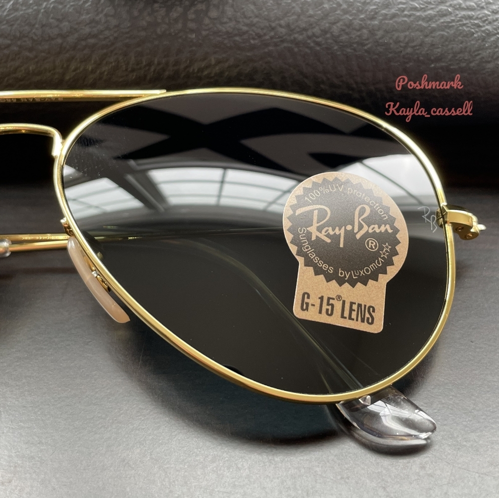 Ray-Ban Aviator Black Lenses RB3025 Gold Frame New - Picture 5 of 17